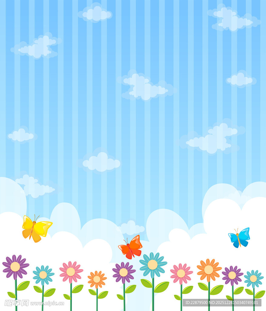 蓝天花朵蝴蝶插图