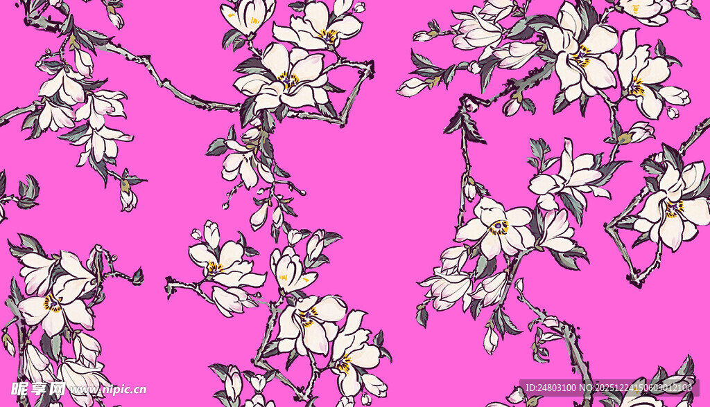 粉色背景玉兰花图案