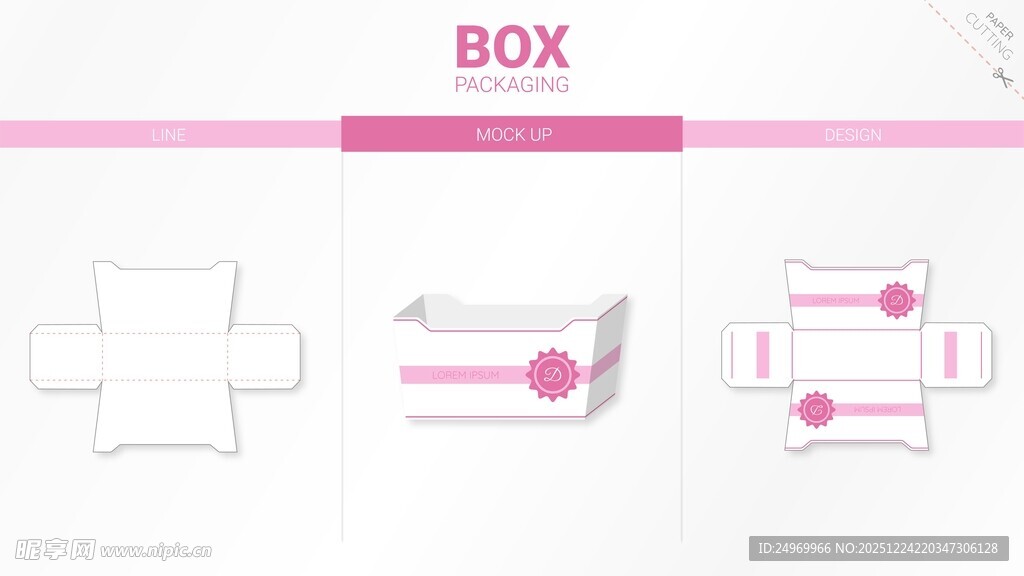 粉色盒子包装展开示意图