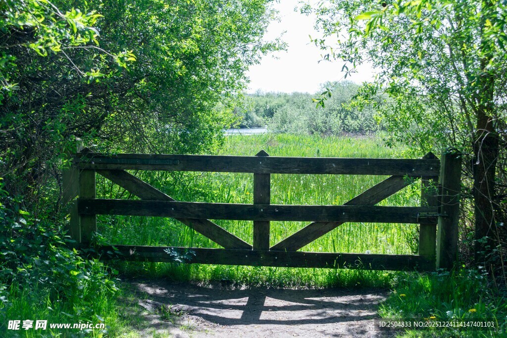 田园木栅门 绿意盎然小径