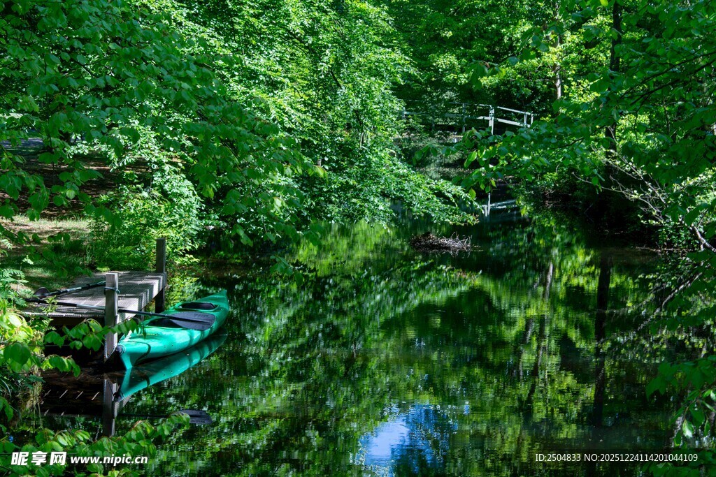 静谧河畔的翠绿风光