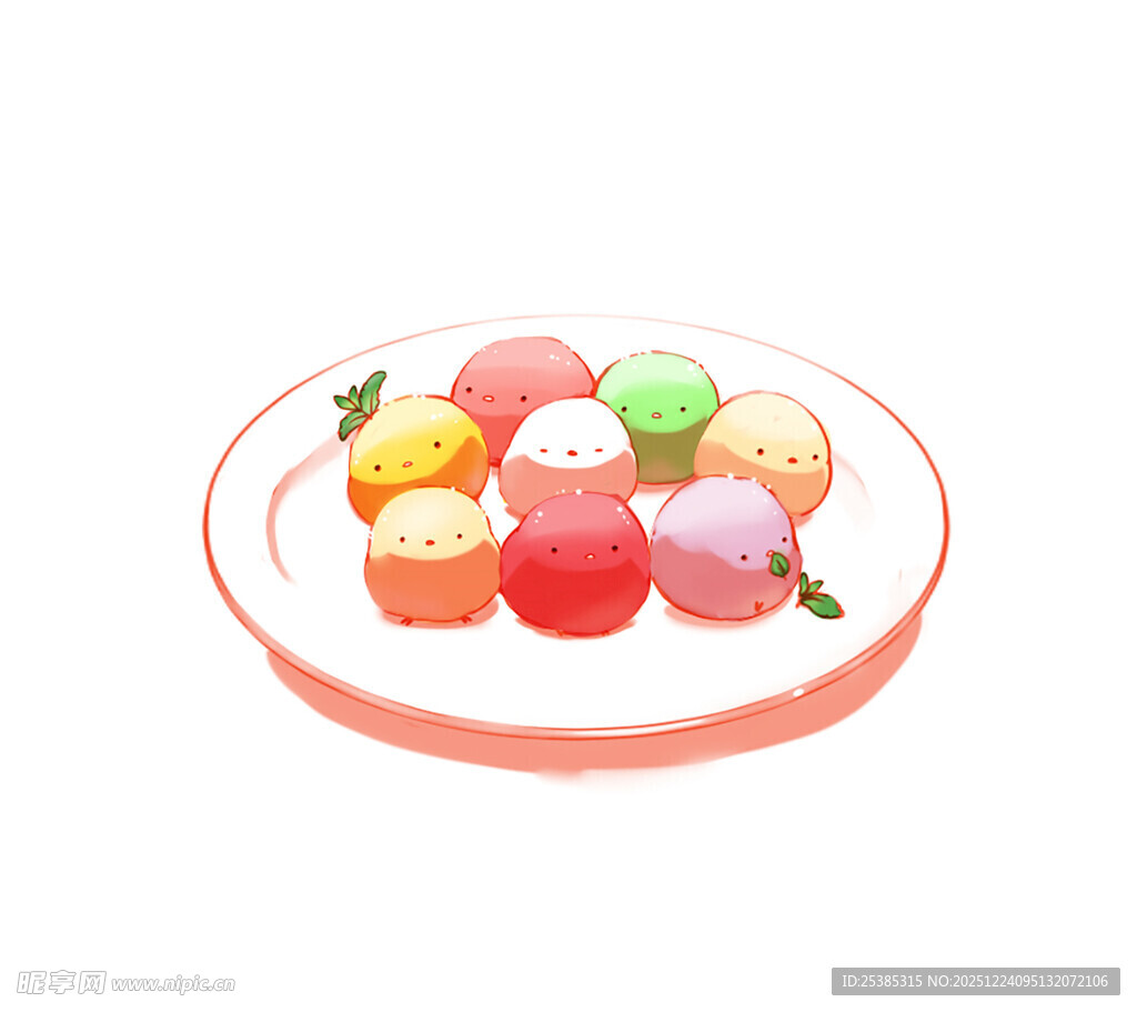 水彩风多彩马卡龙甜点盘