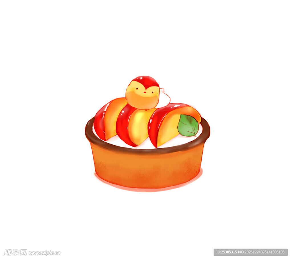 手绘水果碗中的多彩水果