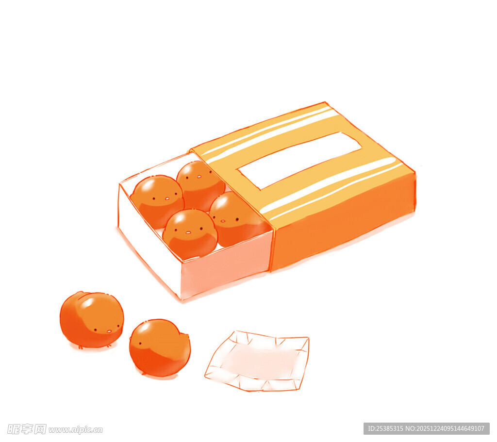 橙色糖果盒与散落糖果