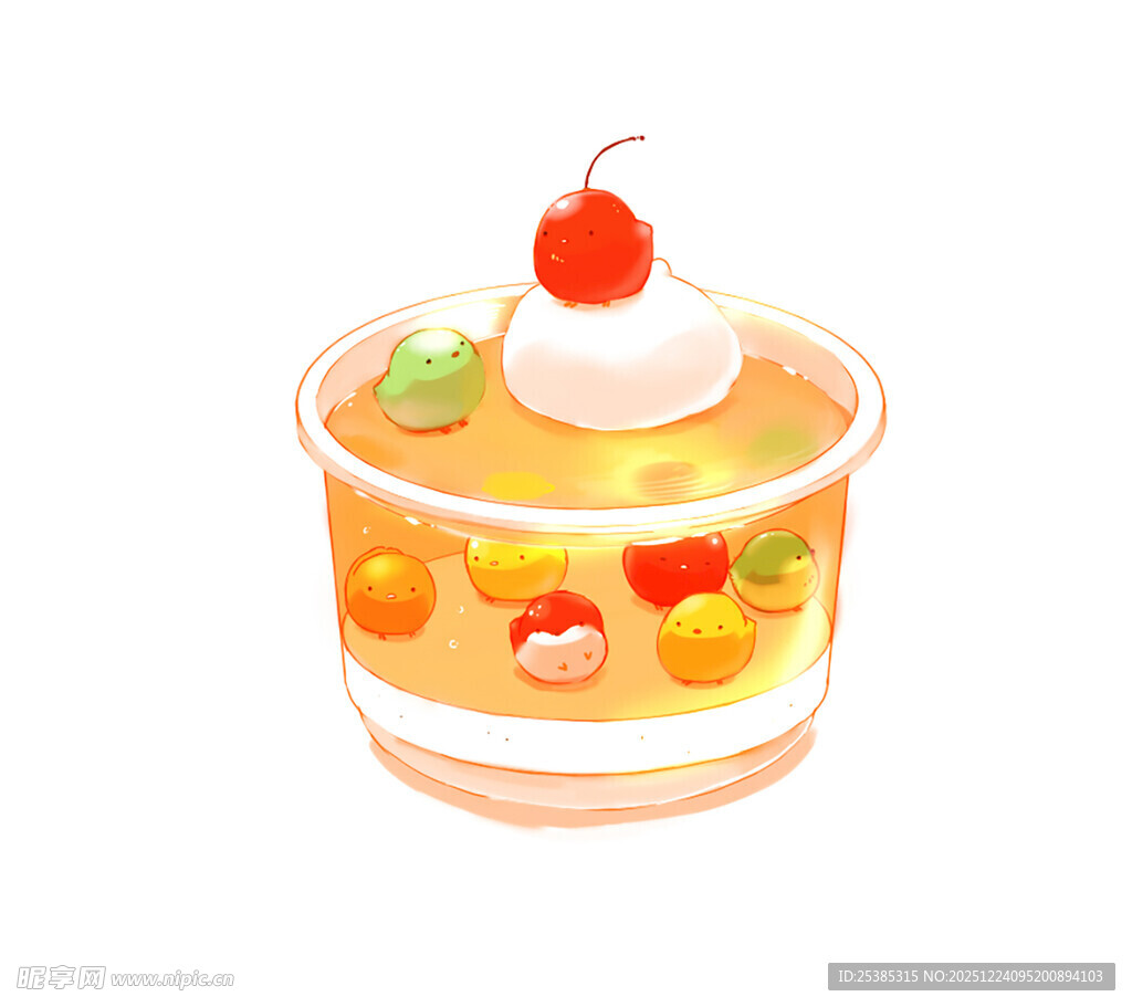 可爱樱桃装饰的美味果冻