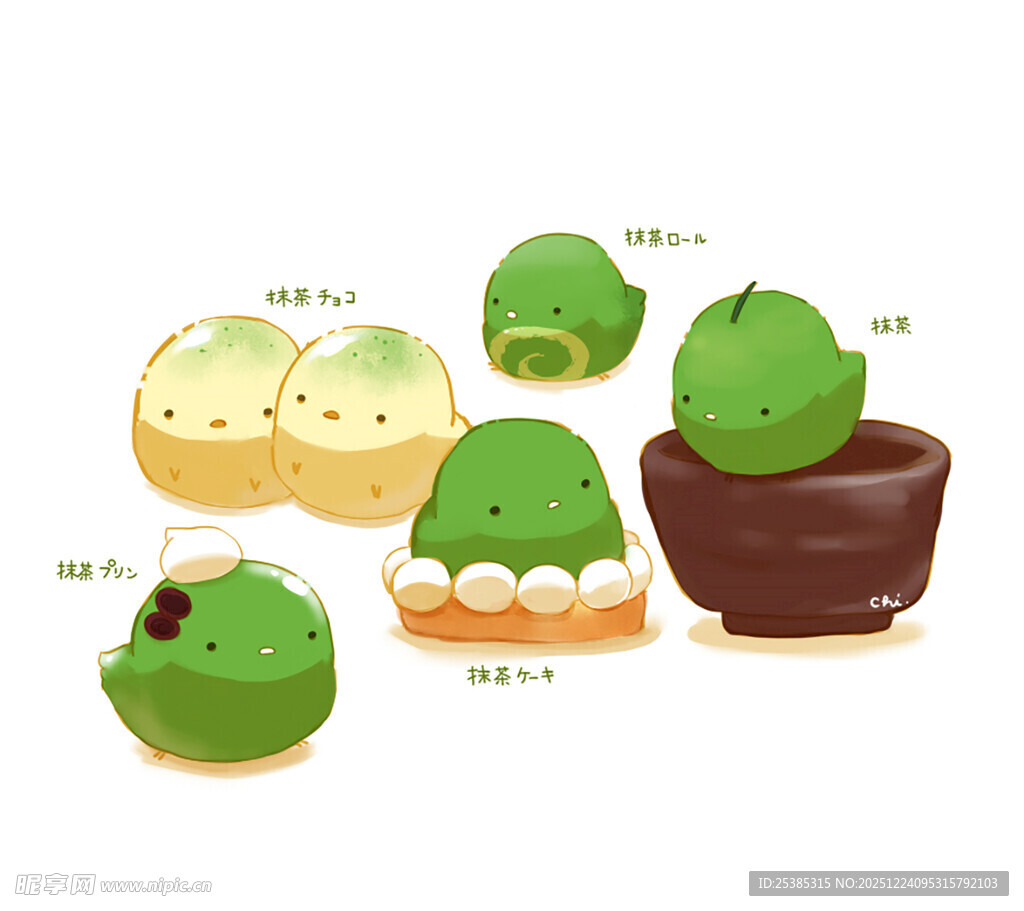 抹茶甜点插画清新诱人