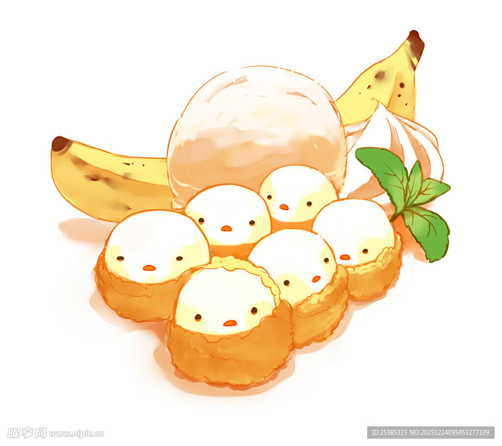 可爱香蕉小鸡造型甜点