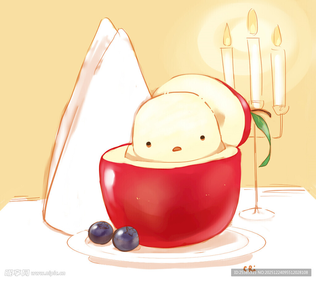 红杯中的可爱水果冰淇淋