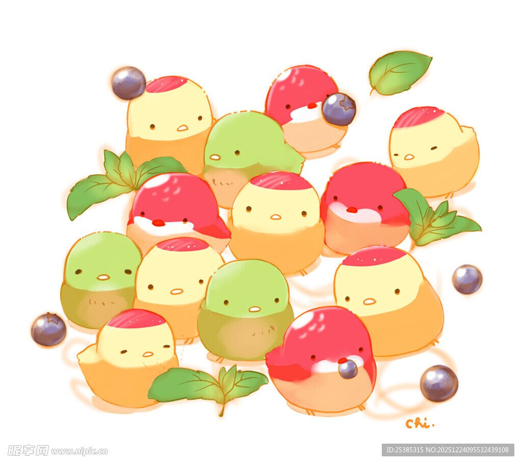 可爱水果小蛋糕插画