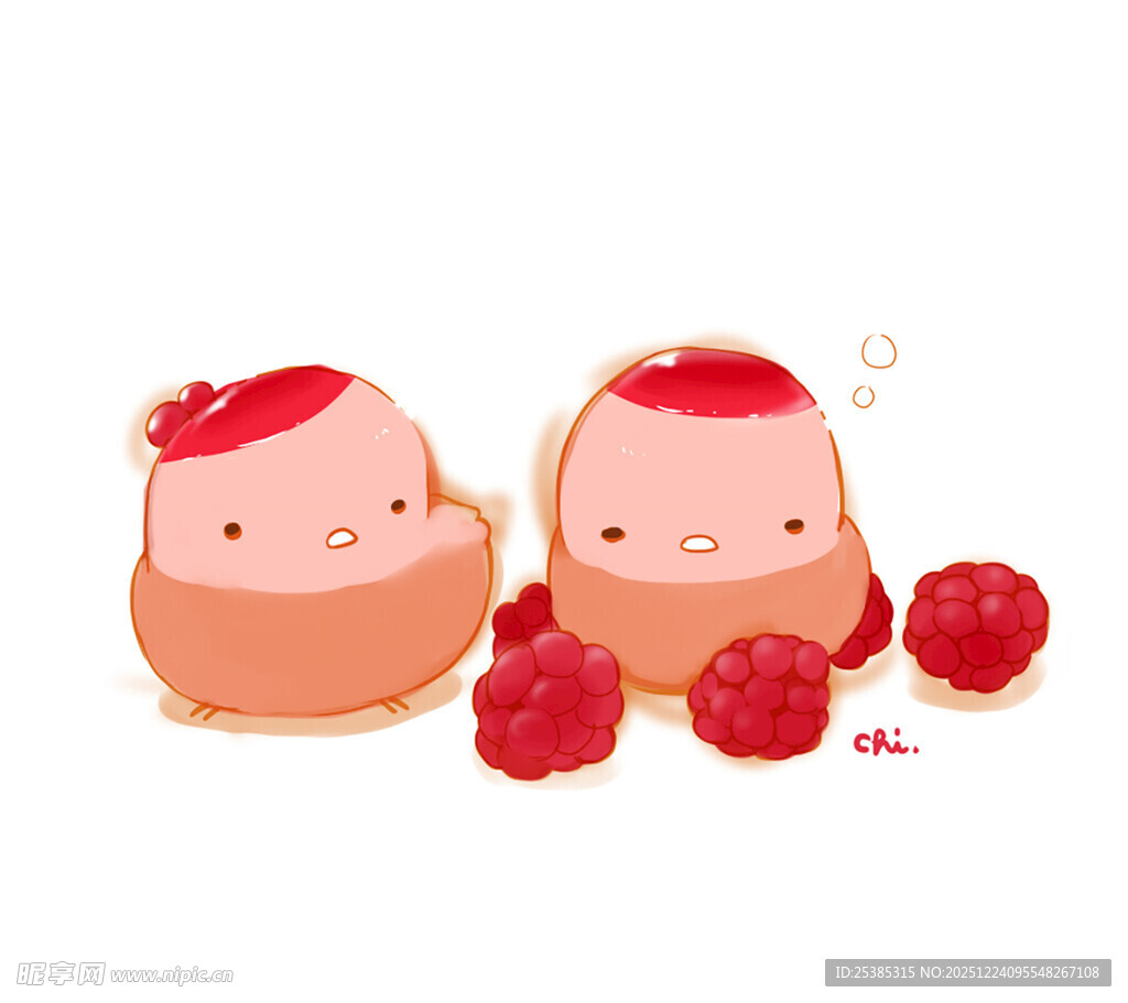 可爱鸡蛋与红果插画