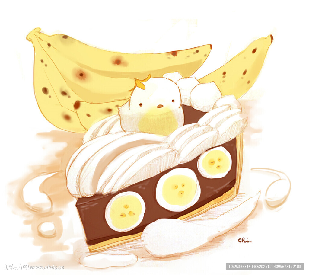 香蕉奶油巧克力蛋糕插画