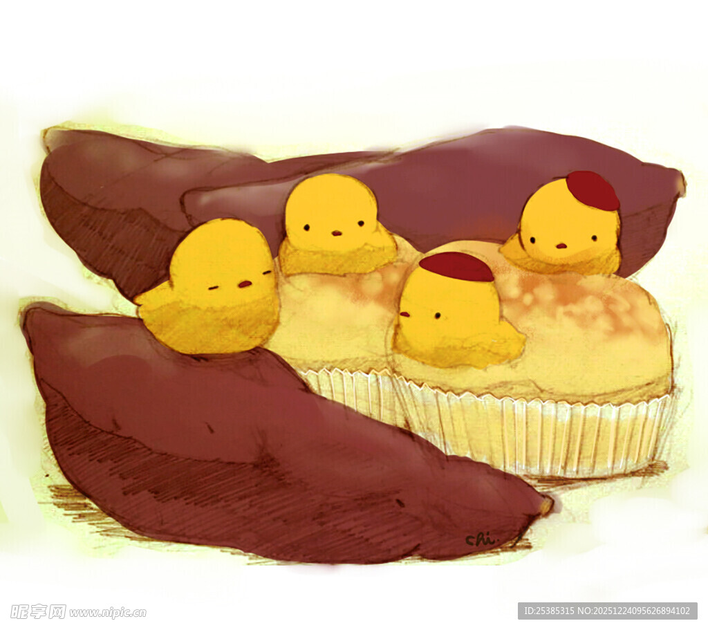 可爱小黄鸭与甜点组合