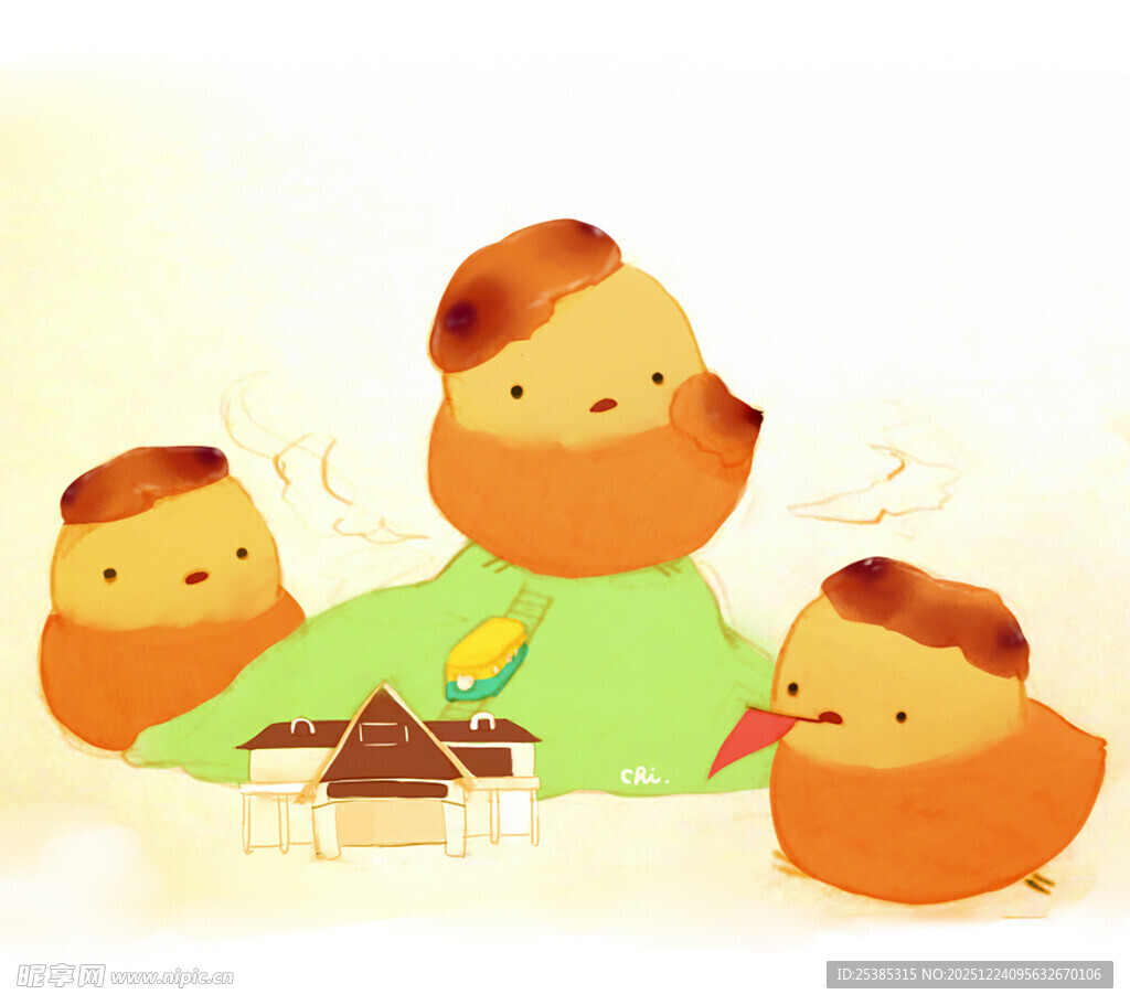 三只萌鸡与小木屋场景