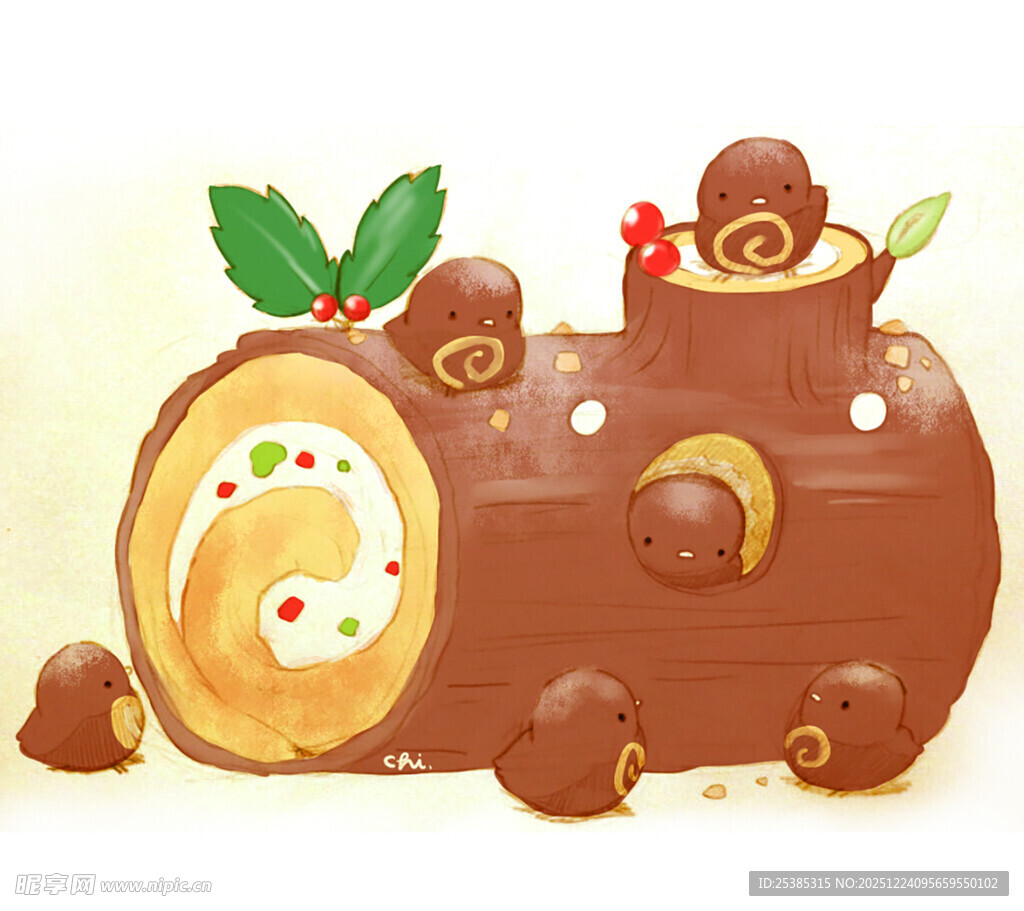 圣诞树根蛋糕插画