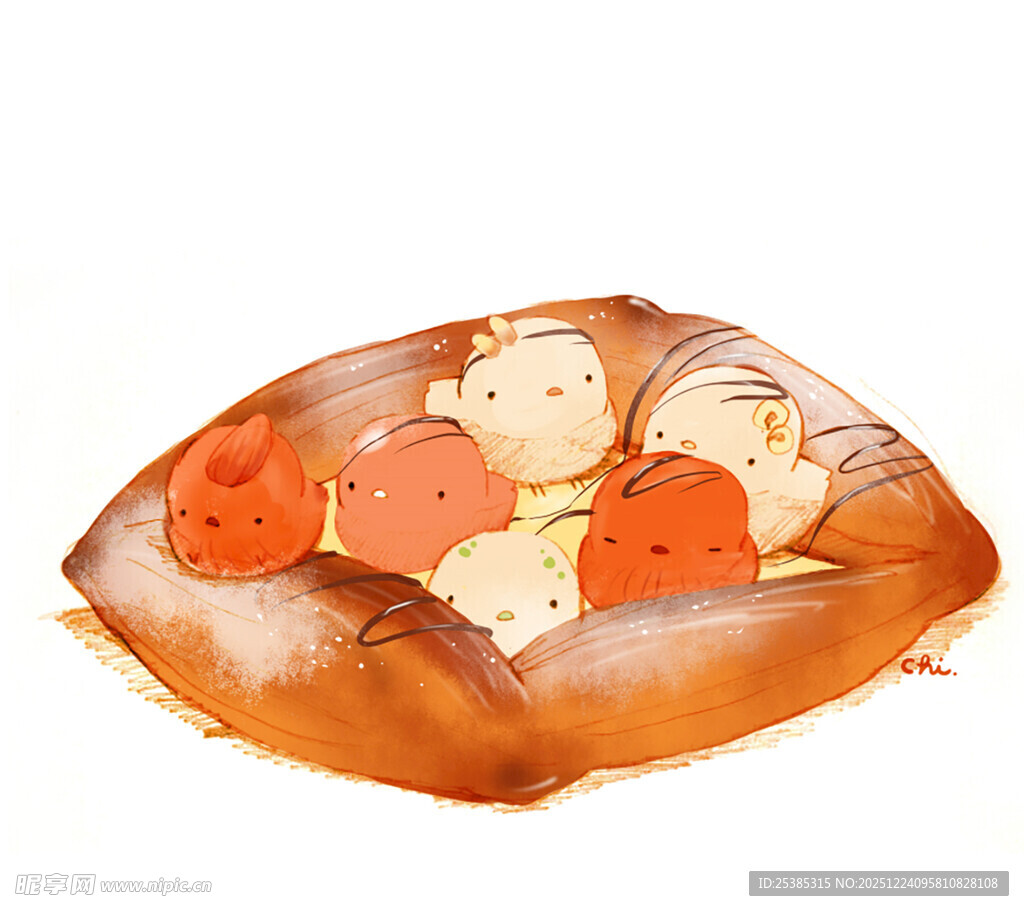 水彩风美味夹心面包插画