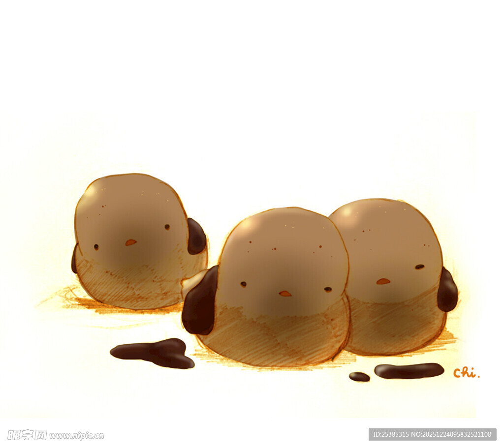 三只可爱萌趣的卡通小狗