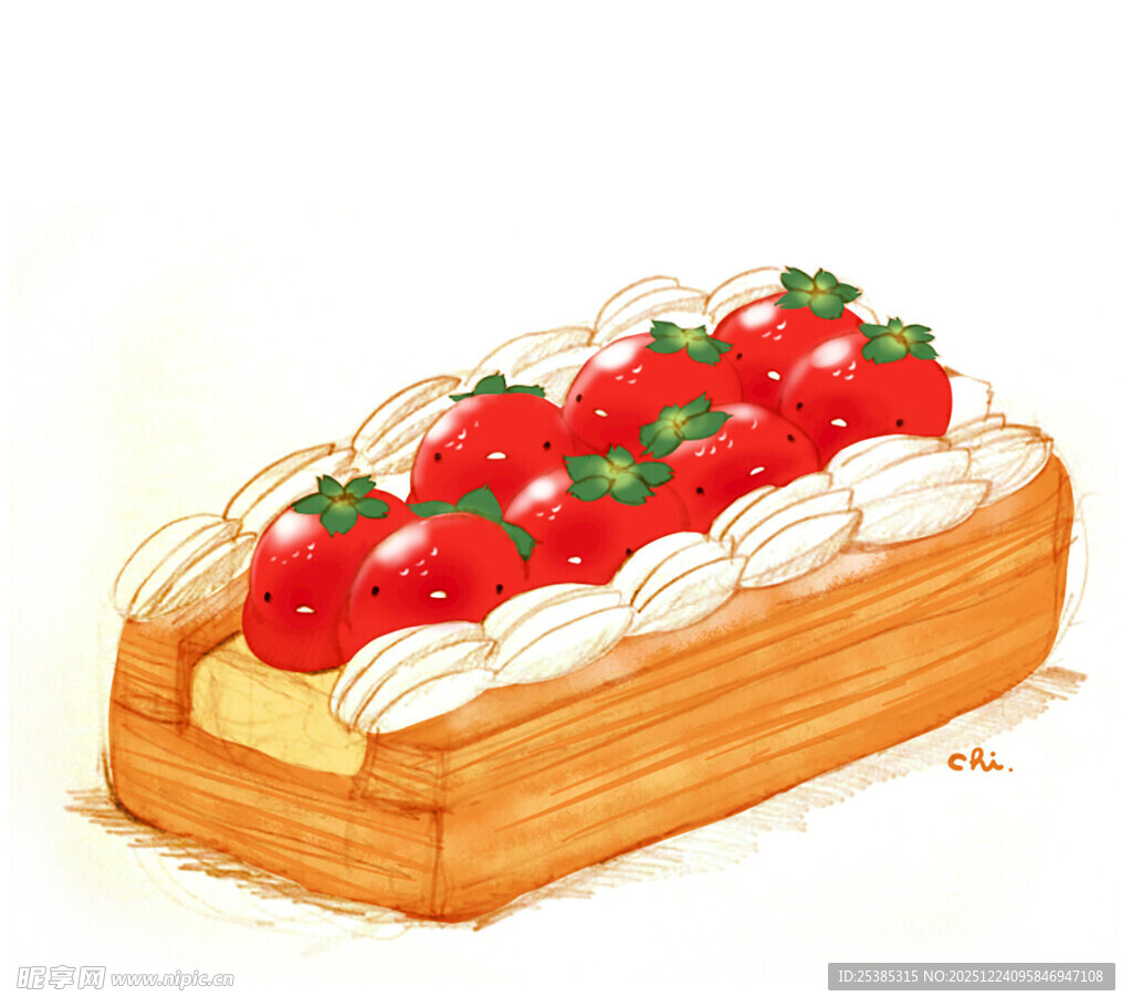 草莓奶油蛋糕插画