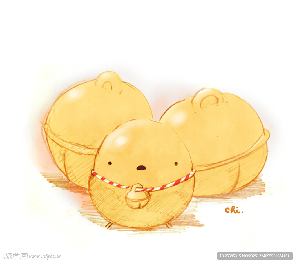 三只可爱小黄鸡萌趣插画