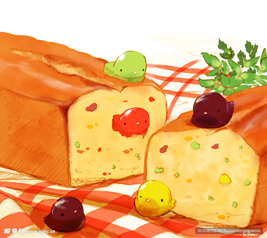 美味切片面包与装饰水果