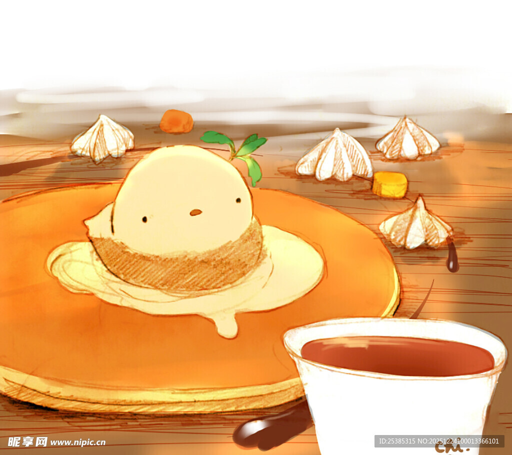 可爱松饼与热茶的惬意时光