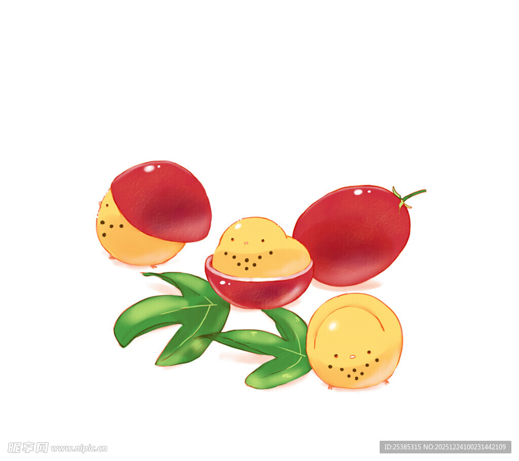 多彩水果与绿叶组合图