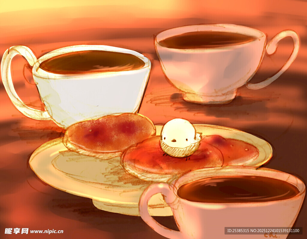 温馨早餐咖啡与糕点组合