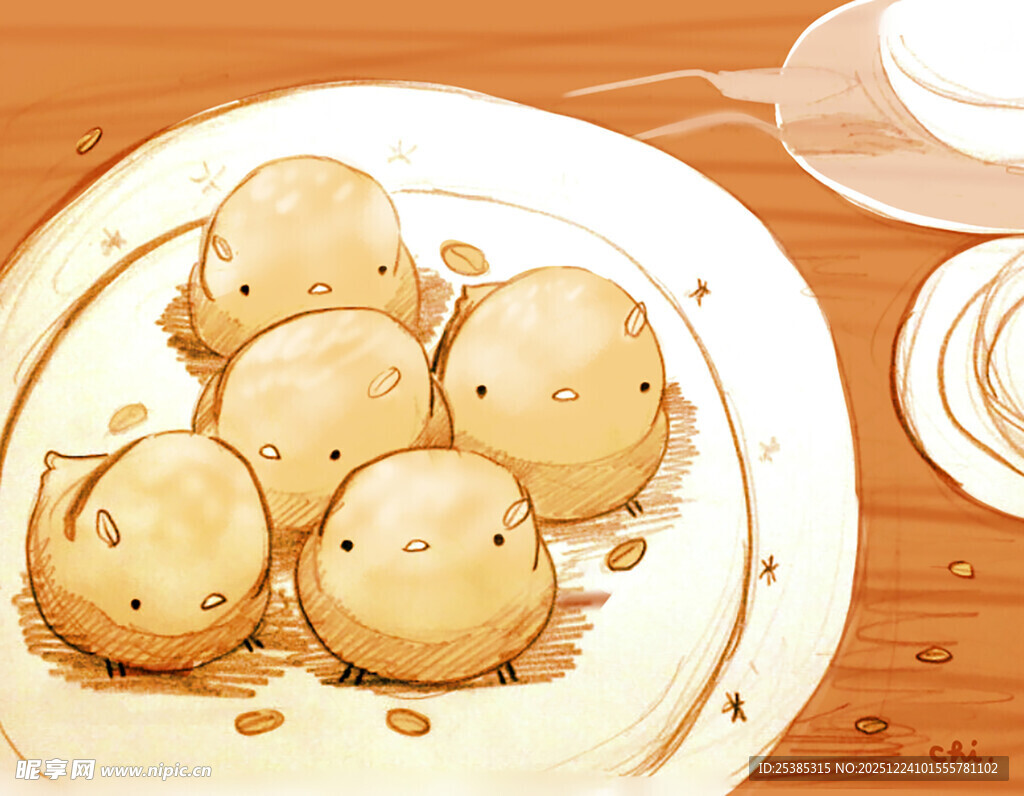 可爱表情的盘中汤圆