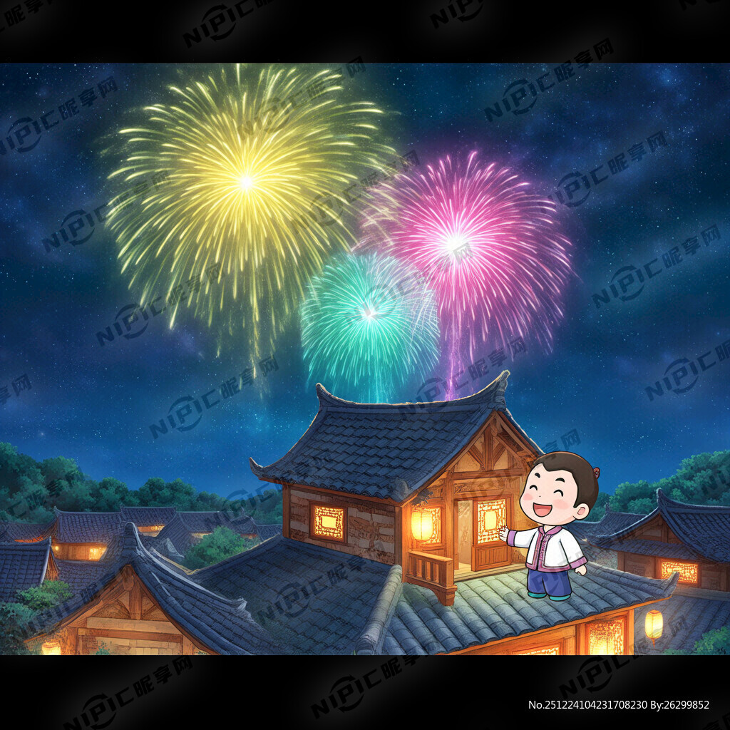立体卡通人物民族建筑看烟花梦幻