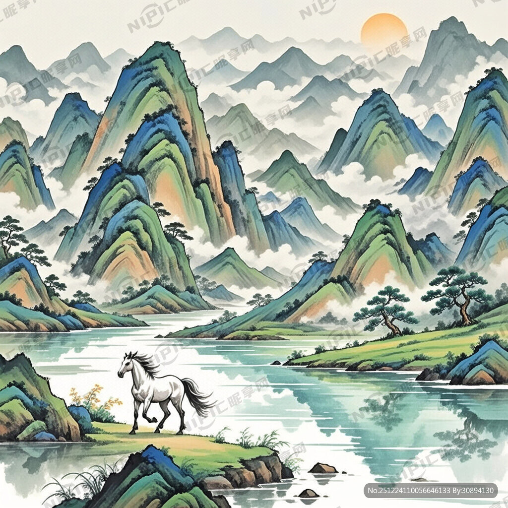 千里江山图元素和马的元素