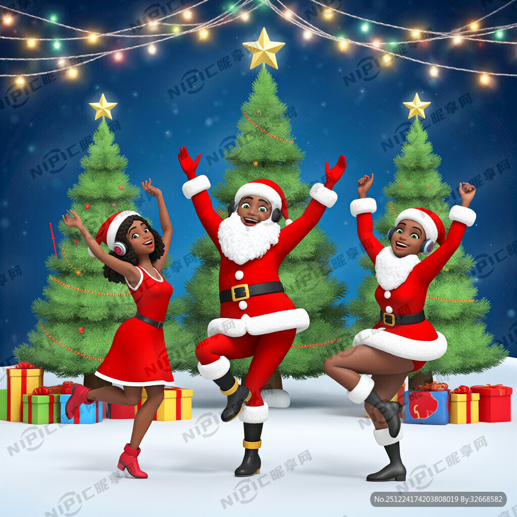 圣诞节一群黑人在跳舞的三D动画