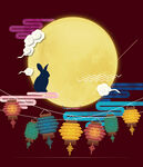 中秋月夜下的玉兔与灯笼