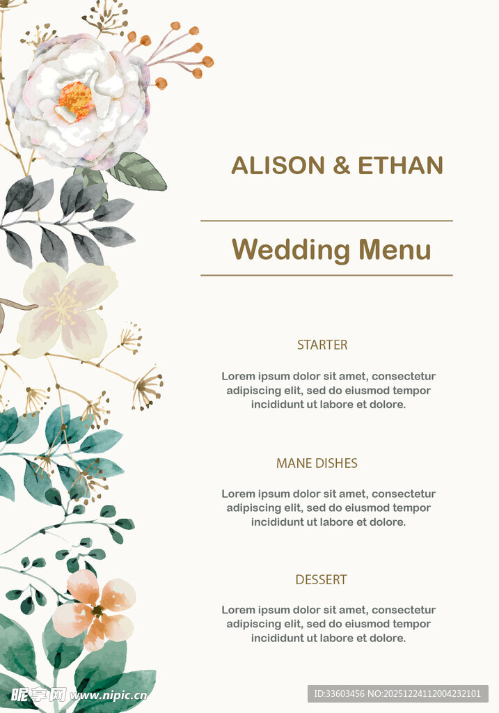 花卉婚礼菜单设计