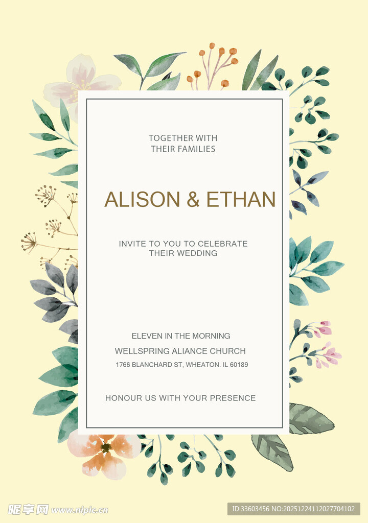 花卉环绕的婚礼请柬