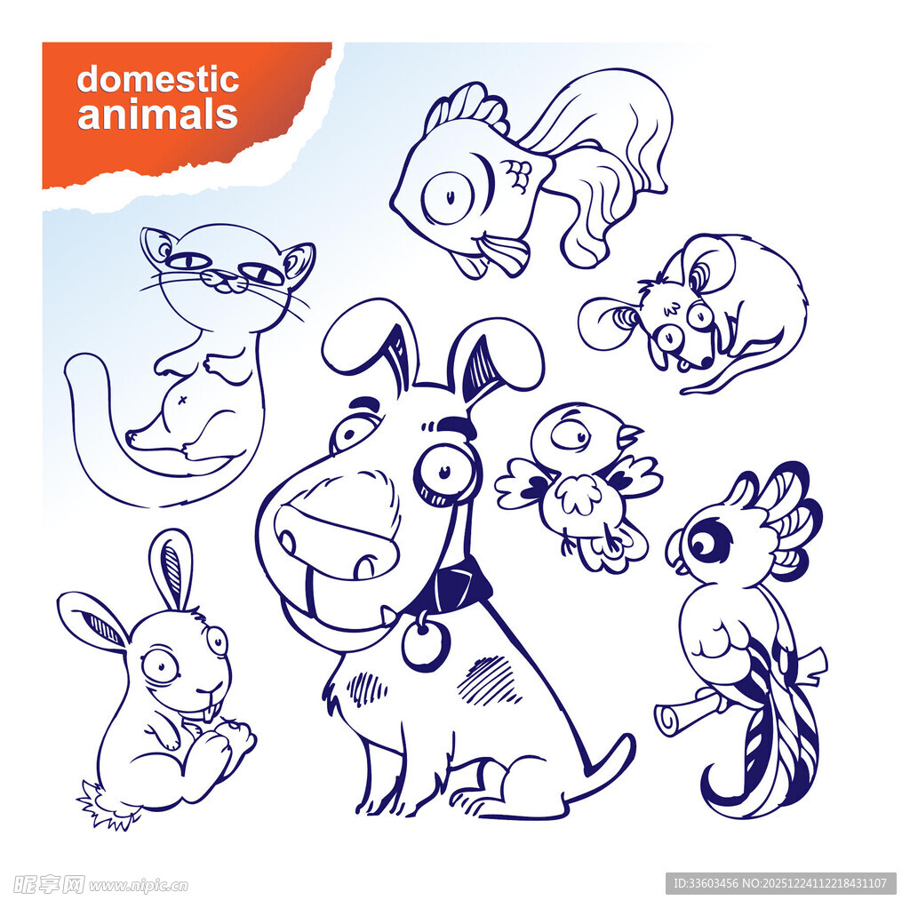 手绘可爱家养动物集合