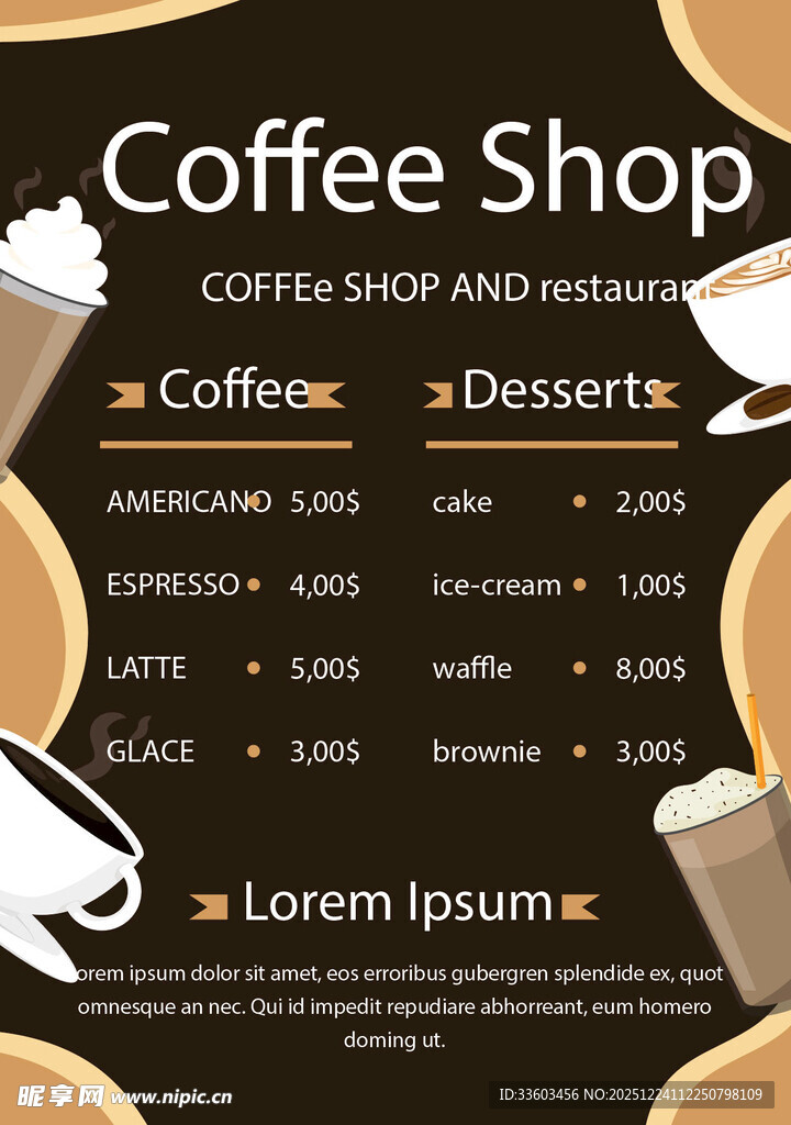 咖啡店甜点菜单展示