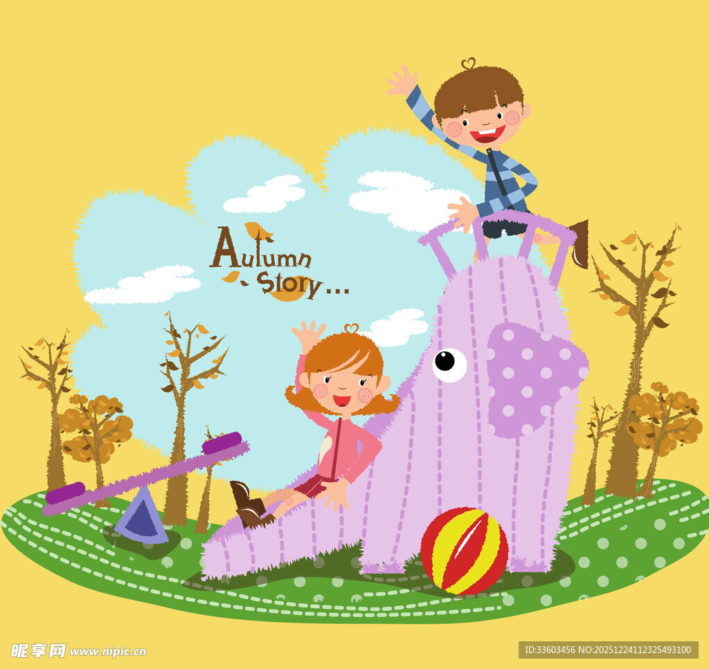 儿童在大象滑梯上欢乐玩耍