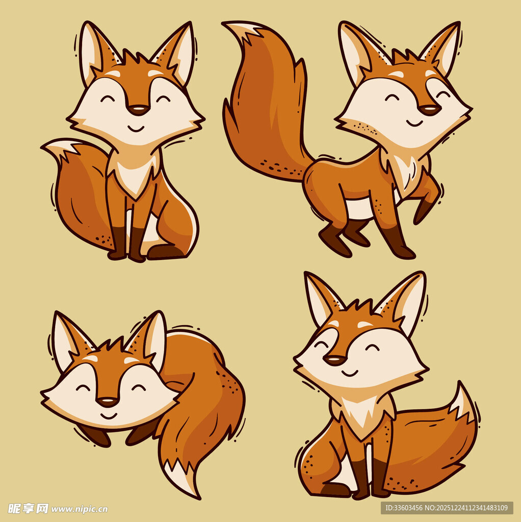 可爱狐狸的多样俏皮姿态