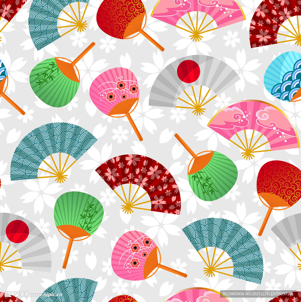 日式折扇图案无缝背景图