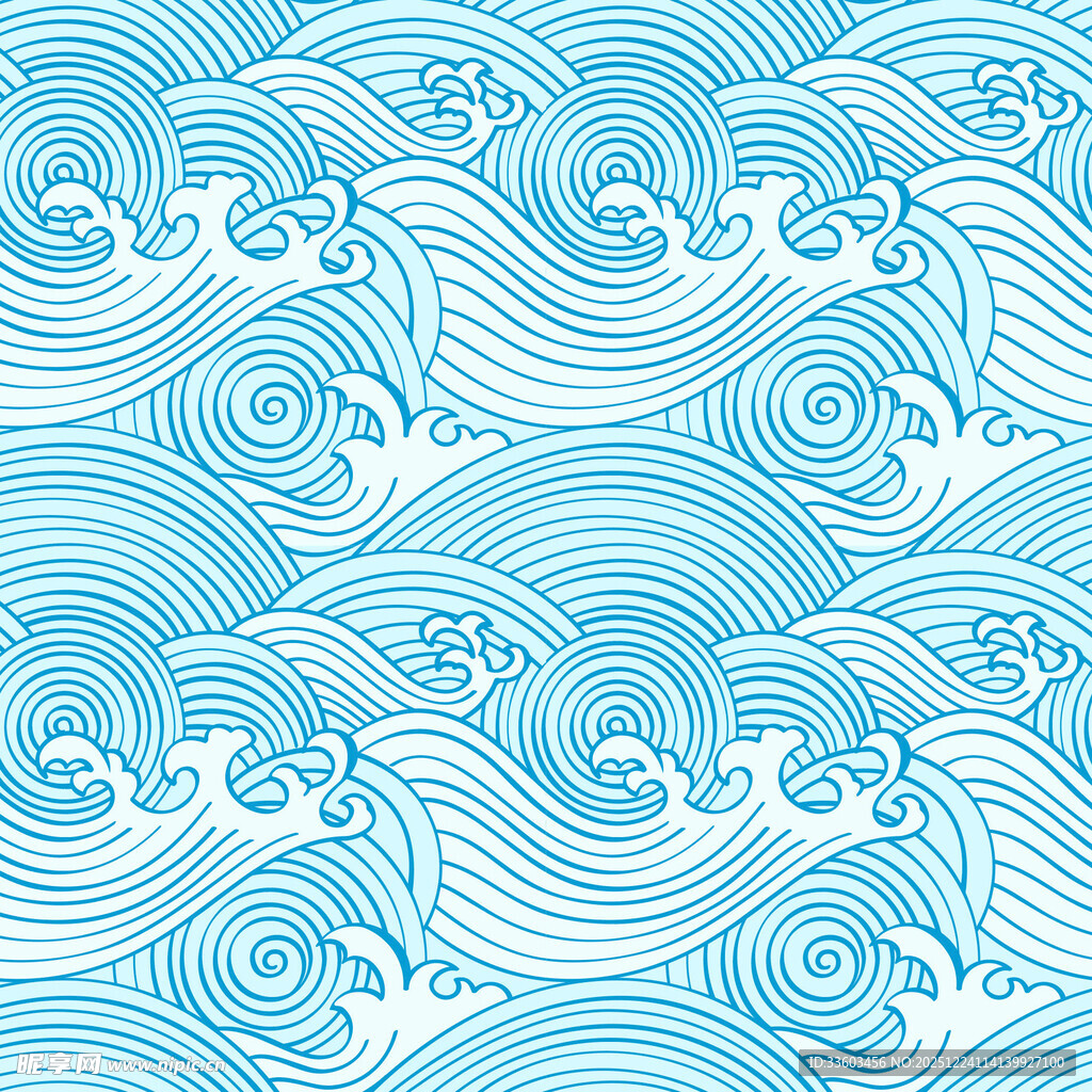蓝白海浪无缝图案背景