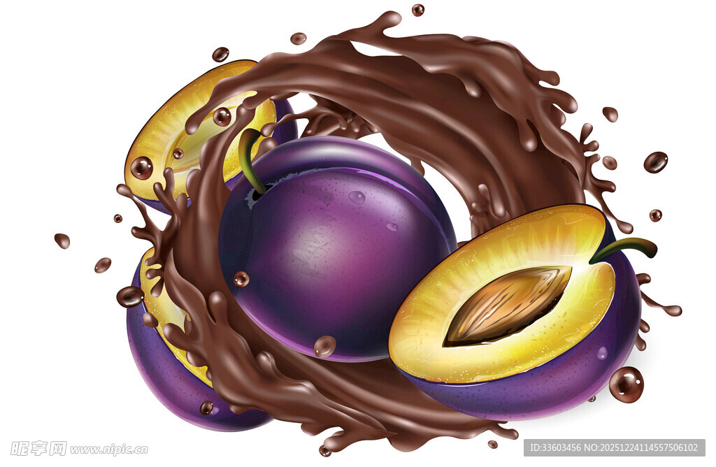 巧克力环绕的美味紫李子