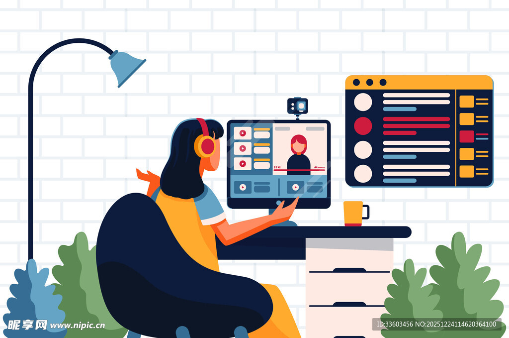 女性居家远程办公场景