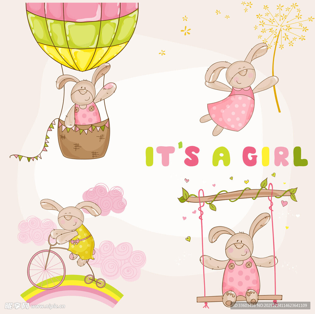 女孩主题可爱兔子插画