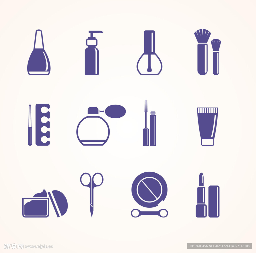 紫色美妆用品图标集合