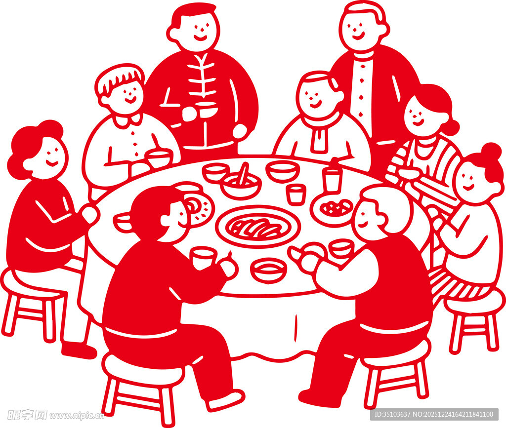 一家人围坐吃团圆饭