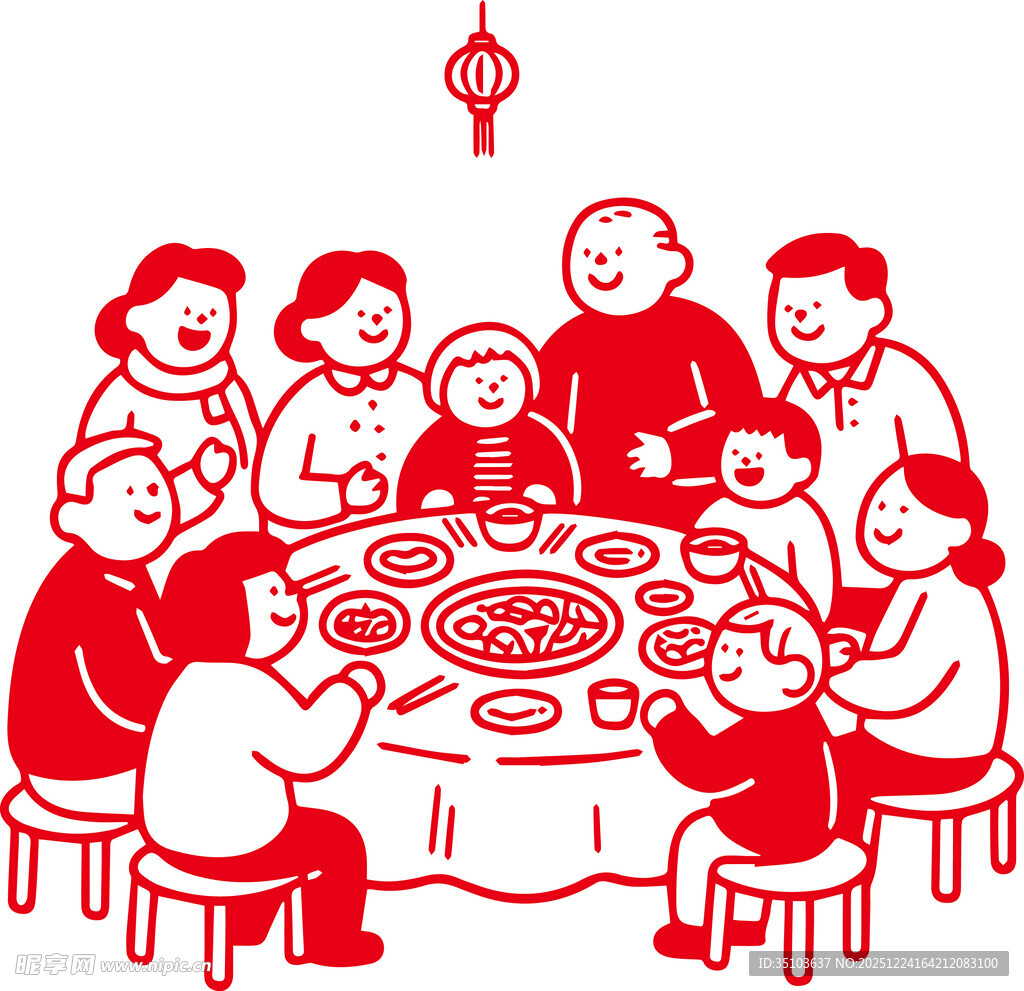 一家人围坐吃团圆饭