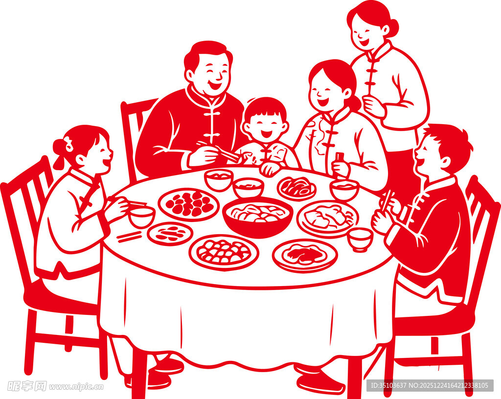 一家人围坐享丰盛晚餐