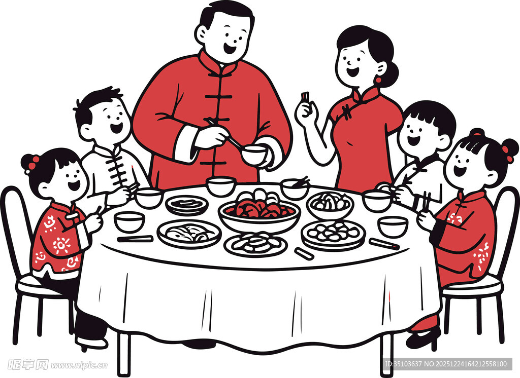 一家人围坐吃团圆饭