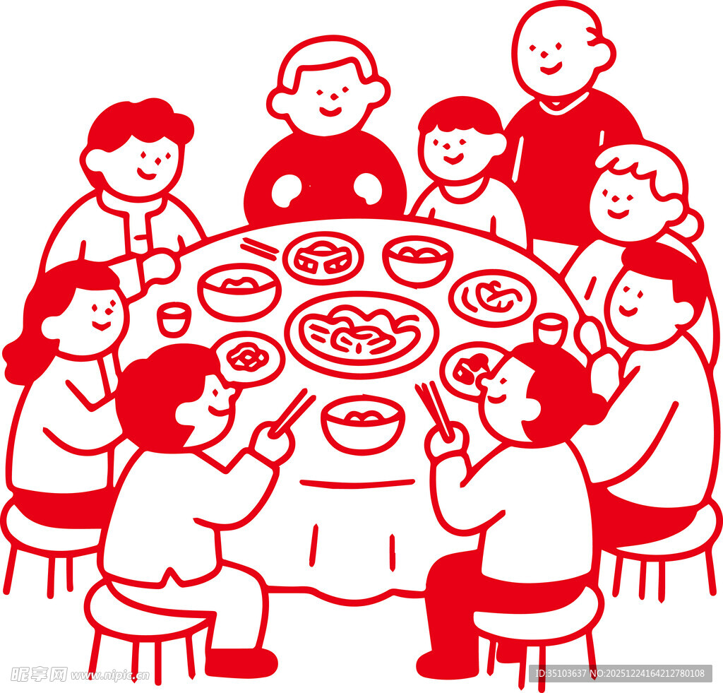 一家人围坐吃团圆饭