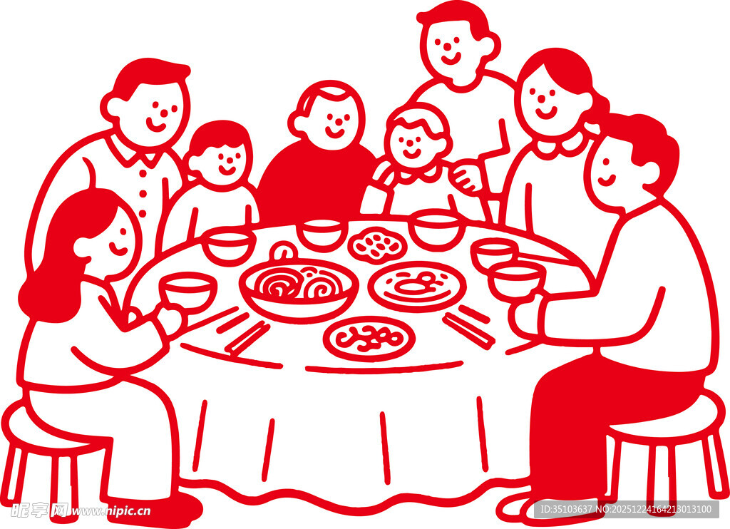 一家人围坐吃团圆饭