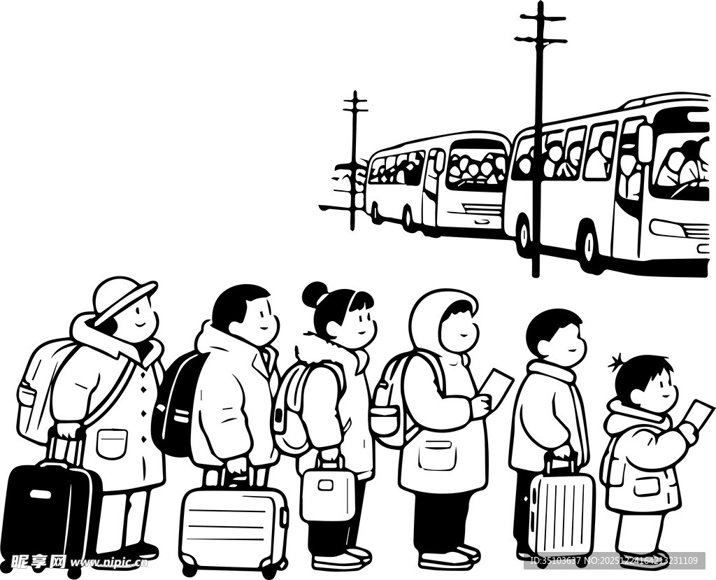 公交站候车的人群